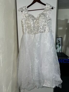 White Sparkle Lace Wedding Reception Dress